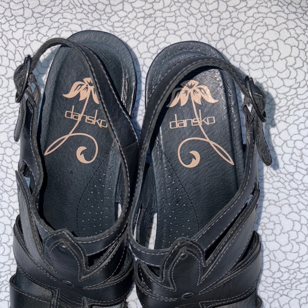 Dansko Black Chunky Heel Sandals - Picture 2 of 8